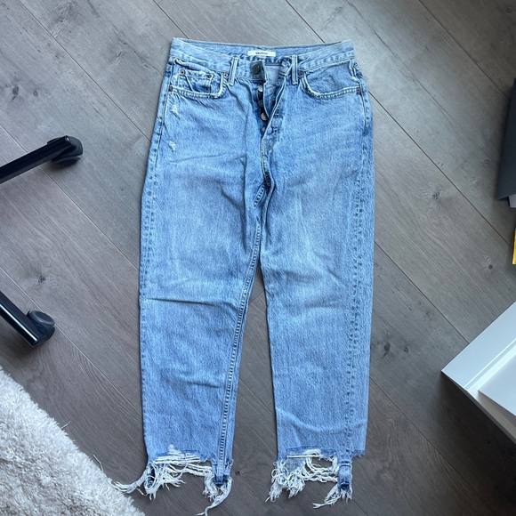 GRLFRND Helena Light Blue Straight Leg Jeans with Frayed Hem 27 - Picture 2 of 5